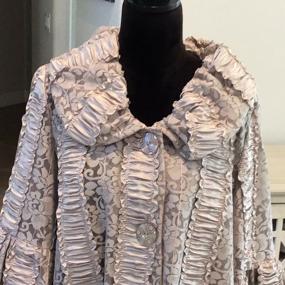 IC by Connie sequin lace evening jacket, two button front, bell sleeve, taupe,XL - Picture 2 of 7